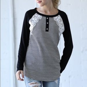 Black and white stripes with lace detail